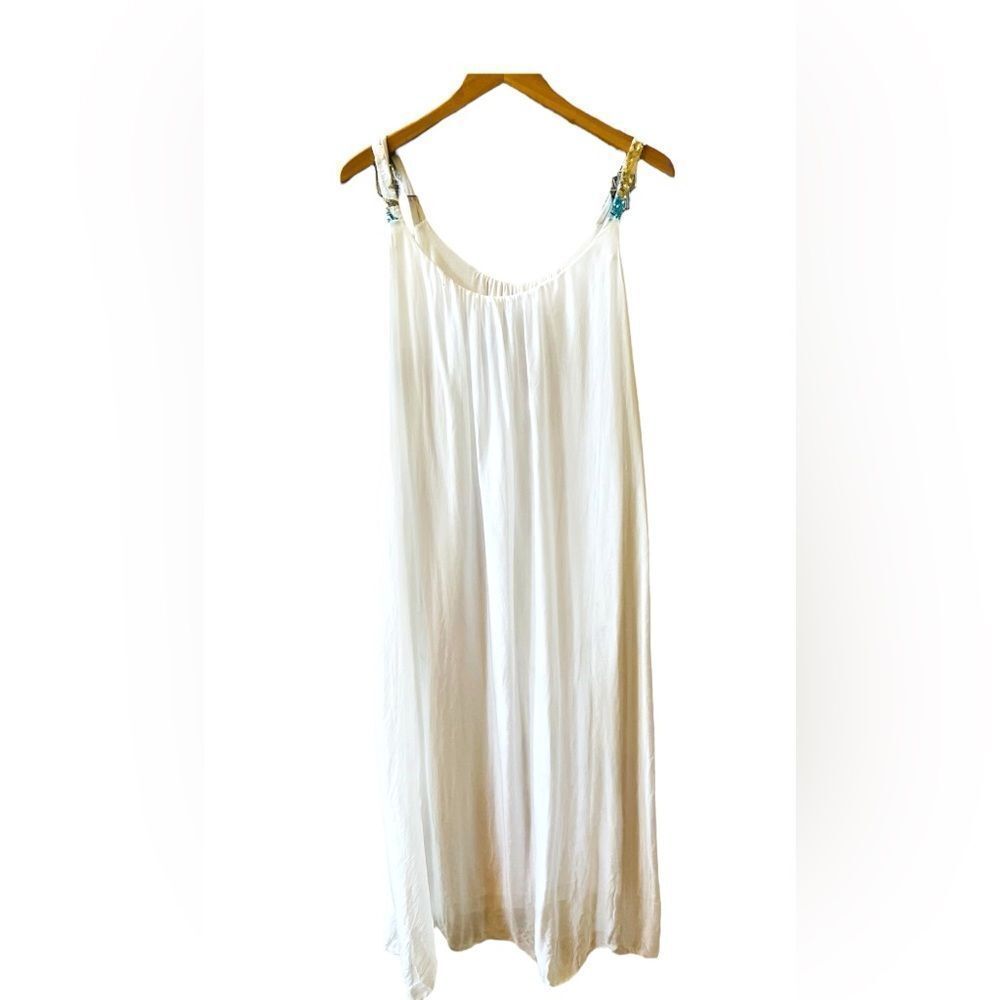Silk‎ Sundress Made in Italy Sz Small-Medium Rhinestone Bedazzled Straps Lined